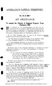 AUSTRALIAN CAPITAL TERRITORY. No. 10 of ^ l[removed]AN ORDINANCE To amend the Church of England Property Trust Ordinance 1928.