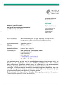 Fachbereich Umwelt- und Bauingenieurwesen Bachelor-/Masterarbeiten am Fachgebiet Stoffstrommanagement und Ressourcenwirtschaft