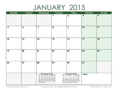 Printable Blank 2015 Calendar - Monday First