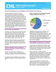 2013 Child Behaviors and Health in Aua Preliminary Results The US Department of Agriculture (USDA)supported Children’s Healthy Living Program, or CHL, has been working with your community to understand the behaviors an