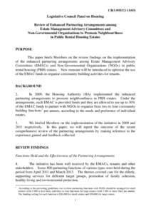 CB[removed])  Legislative Council Panel on Housing Review of Enhanced Partnering Arrangements among Estate Management Advisory Committees and Non-Governmental Organisations to Promote Neighbourliness