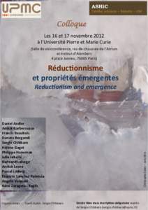 Colloque Les	
  16	
  et	
  17	
  novembre	
  2012	
  	
   à	
  l’Université	
  Pierre	
  et	
  Marie	
  Curie	
      (Salle	
  de	
  visioconférence,	
  rez-­‐de-­‐chaussée	
  de	
  l’At