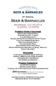 4th Annual  Beer & Barnacles Wednesday, July 30, [removed]:30PM – 9:30PM