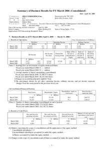 Summary of Business Results for FY MarchConsolidated) Date: April 26, 2006 Company St o c k C o d e U R