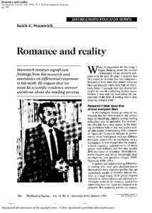 Romance and reality The Reading Teacher; Dec 1993; 47, 4; Wilson Education Abstracts pg. 280 Reproduced with permission of the copyright owner. Further reproduction prohibited without permission.