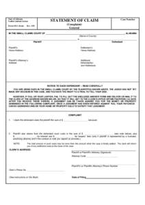 State of Alabama Unified Judicial System Form SM-1 (front) STATEMENT OF CLAIM