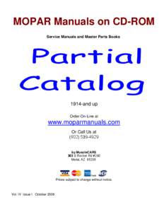 MOPAR Manuals on CD-ROM Service Manuals and Master Parts Books Partial Catalog 1914-and up