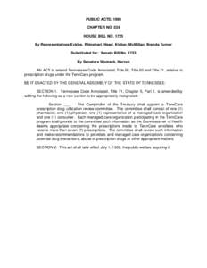 PUBLIC ACTS, 1999 CHAPTER NO. 536 HOUSE BILL NO[removed]By Representatives Eckles, Rhinehart, Head, Kisber, McMillan, Brenda Turner Substituted for: Senate Bill No[removed]By Senators Womack, Herron