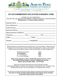 1201 Springwood Avenue/Springwood Center Unit 104, Asbury Park, N.J[removed]Phone: [removed]Fax: [removed]-2014 MEMBERSHIP APPLICATION & RENEWAL FORM PLEASE FILL OUT COMPLETELY