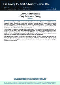 The Diving Medical Advisory Committee DMAC, 52 Grosvenor Gardens, London SW1W 0AU, UK Tel: +[removed]5520 · Fax: +[removed]5521 www.dmac-diving.org [removed]