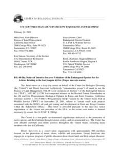 CENTER for BIOLOGICAL DIVERSITY  VIA CERTIFIED MAIL; RETURN RECEIPT REQUESTED AND FACSIMILE February 24, 2009 Mike Pool, State Director Bureau of Land Management