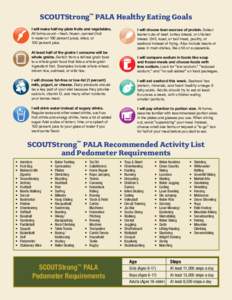 SCOUTStrong™ PALA Healthy Eating Goals I will make half my plate fruits and vegetables. All forms count—fresh, frozen, canned (fruit in water or 100 percent juice), dried, or 100 percent juice.