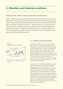 4. Monetary and financial conditions Exchange rate, interest rates and monetary developments Despite a turbulent macro-financial environment, the Hong Kong dollar spot exchange rate traded within a narrow range and the H