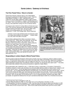 Christian folklore / Christmas traditions / Santa letters / United States Postal Service / Canada Post / Dead letter office / Santa Claus /  Indiana / Santa Claus in Northern American culture / Santa Claus / Christmas / Folklore