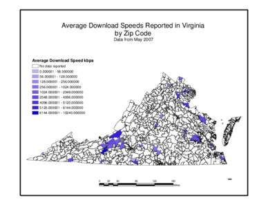 Average Download Speeds Reported in Virginia by Zip Code Data from May 2007 Average Download Speed kbps No data reported