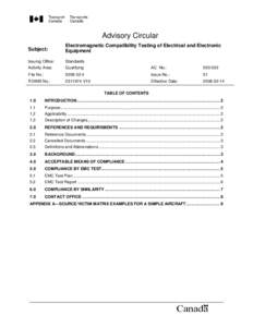 Advisory Circular Subject: Electromagnetic Compatibility Testing of Electrical and Electronic Equipment