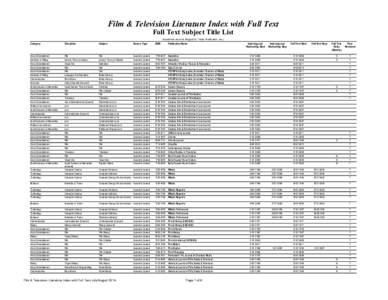 Film & Television Literature Index with Full Text Full Text Subject Title List (Academic Journal, Magazine, Trade Publication, etc.) Category