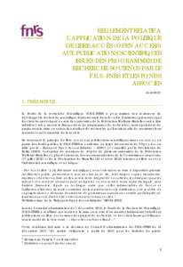 REGLEMENT RELATIF A L’APPLICATION DE LA POLITIQUE DE LIBRE ACCÈS (OPEN ACCESS) AUX PUBLICATIONS SCIENTIFIQUES ISSUES DES PROGRAMMES DE RECHERCHE SOUTENUS PAR LE