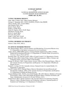 National Biodefense Science Board February[removed]Closed Session Summary