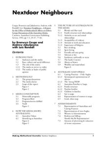 Nextdoor Neighbours Coupe, Bronwyn and Jakubowicz, Andrew, with Randall, Lois Nextdoor Neighbours - A Report for the Office of Multicultural Affairs on Ethnic Group Discussions of the Australian Media, Canberra, Australi
