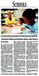 Schools  JOE HU/TOWN CRIER Los Altos resident and Early Literacy program volunteer Mary Teﬂer, left, works with Leslie Sandoval-Alcazar, 6, and Jonathan Andrade-Gaxiola, 7, at Bubb Elementary School in Mountain View.