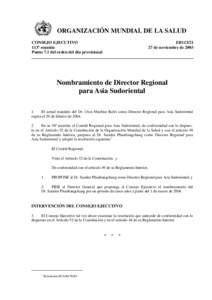 ORGANIZACIÓN MUNDIAL DE LA SALUD CONSEJO EJECUTIVO 113ª reunión Punto 7.1 del orden del día provisional  EB113/21