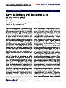 Akerman The Journal of Headache and Pain 2013, 14(Suppl 1):O6 http://www.thejournalofheadacheandpain.com/content/14/S1/O6 ORAL PRESENTATION  Open Access