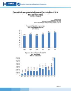 Ejecución Presupuestaria Egresos Ejercicio Fiscal 2014 Mes de Diciembre Artículo 10 Numeral 8 Dirección Financiera Directora: María Elena Galindo Responsable de actualizar la información: Jorge Cordón