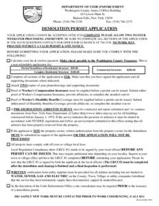 DEPARTMENT OF CODE ENFORCEMENT Washington County Annex I Office Building 415 Lower Main St. Hudson Falls, New York[removed]Phone: ([removed]Fax: ([removed]