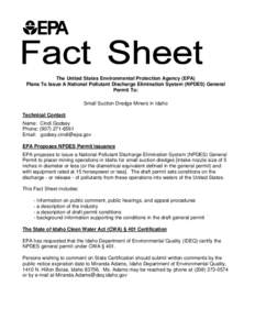 Fact Sheet for the Draft NPDES General Permit for Small Suction Dredge Mining in Idaho