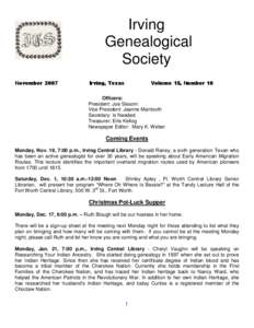 Irving Genealogical Society November[removed]Irving, Texas