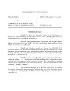 COMMONWEALTH OF PENNSYLVANIA  FREY LUTZ, INC. VS. COMMONWEALTH OF PENNSYLVANIA, STATE SYSTEM OF HIGHER EDUCATION