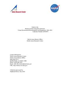 Guide to the Human Systems Integration Division Virtual Environment Documentation and Equipment, [removed]Collection Number AFS8078  NASA Ames History Office