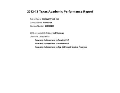 [removed]Texas Academic Performance Report District Name: BROWNSVILLE ISD Campus Name: SHARP EL Campus Number: [removed]Accountability Rating: Met Standard