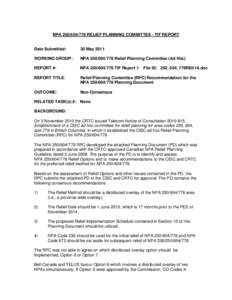 NPA[removed]RELIEF PLANNING COMMITTEE - TIF REPORT  Date Submitted: 30 May 2011