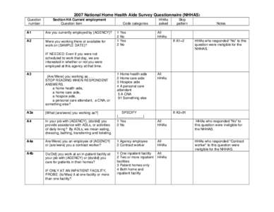 2007 National Home Health Aide Survey Questionnaire