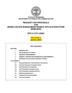 STATE OF TENNESSEE DEPARTMENT OF FINANCE AND ADMINISTRATION REQUEST FOR PROPOSALS FOR MOBILE DEVICE MANAGEMENT/MOBILE APPLICATION STORE