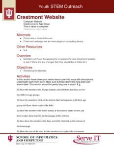 Youth STEM Outreach  Crestmont Website Computer Website Grade Level or Age Group Time it takes to complete