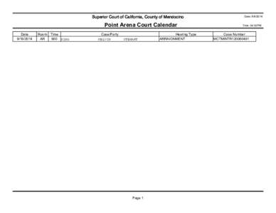 Superior Court of California, County of Mendocino  Point Arena Court Calendar Date[removed]