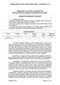 DEPARTEMENT DES ALPES MARITIMES - RAPPORT N° 33  ADHÉSION AU CENTRE EUROPÉEN DE