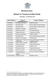 Minister diaries - Minister for Transport and Main Roads