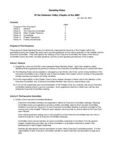 Standing Rules Of the Delaware Valley Chapter of the AMC rev. Nov 30, 2007 Contents Purpose of This Document Article I: