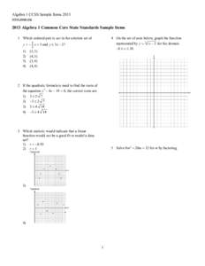 Algebra 1 CCSS Sample Items 2013 www.jmap.org 2013 Algebra 1 Common Core State Standards Sample Items 1 Which ordered pair is not in the solution set of 1