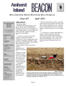 BONA LIBENTER, TRISTIA MAESTITER, MALA NUMQUAM  Issue 417 The Amherst Island BEACON Issue 417