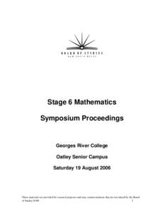 Stage 6 Mathematics Symposium Proceedings