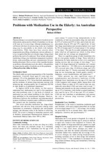 GERIATRIC THERAPEUTICS Editors: Michael Woodward, Director, Aged and Residential Care Services, Benny Katz, Consultant Geriatrician, Rohan Elliott, Clinical Pharmacist, Graeme Vernon, Drug Information Pharmacist, Francin