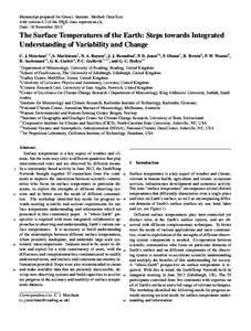 Manuscript prepared for Geosci. Instrum. Method. Data Syst. with version 4.2 of the LATEX class copernicus.cls. Date: 18 November 2013 The Surface Temperatures of the Earth: Steps towards Integrated Understanding of Vari