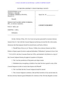 E-FILED 2013 MAY 23 3:54 PM POLK - CLERK OF DISTRICT COURT  IN THE IOWA DISTRICT COURT FOR POLK COUNTY ______________________________________________________________________________ STATE OF IOWA ex rel. )