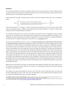 METHODS The 70 indicators presented in this report are individual measures of the various dimensions or facets of health status. By calculating overall scores and rankings it is possible to provide a summary measure repr