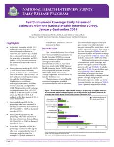 Health Insurance Coverage: Early Release of Estimates From the National Health Interview Survey, January-September 2014